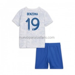 Camiseta de Fútbol Francia Benzema 19 Niño Exterior Copa Mundial 2022 Manga Corta