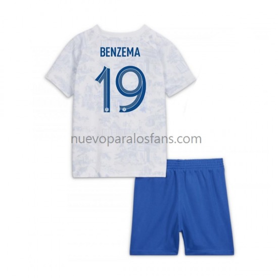 Camiseta de Fútbol Francia Benzema 19 Niño Exterior Copa Mundial 2022 Manga Corta