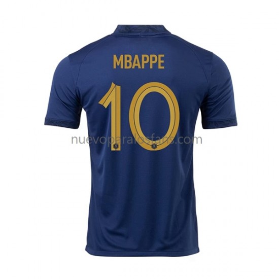 Camiseta de Fútbol Francia Mbappé 10 Hombre Casa Copa Mundial 2022 Manga Corta