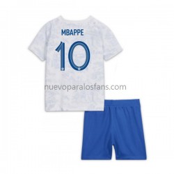 Camiseta de Fútbol Francia Mbappé 10 Niño Exterior Copa Mundial 2022 Manga Corta
