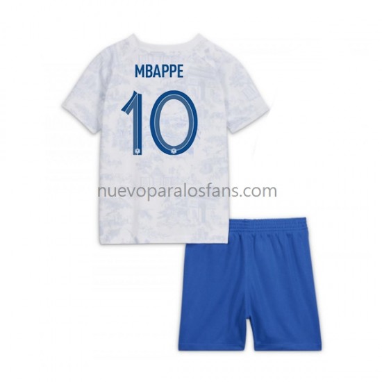Camiseta de Fútbol Francia Mbappé 10 Niño Exterior Copa Mundial 2022 Manga Corta