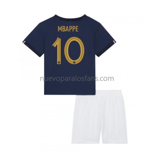 Camiseta de Fútbol Francia Mbappé 10 Niño Casa Copa Mundial 2022 Manga Corta