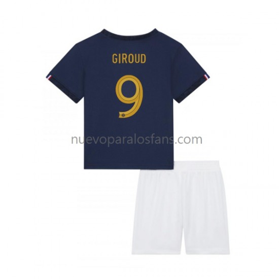 Camiseta de Fútbol Francia Olivier Giroud 9 Niño Casa Copa Mundial 2022 Manga Corta
