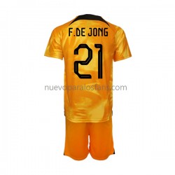 Camiseta de Fútbol Países Bajos Frenkie de Jong 21 Niño Casa Copa Mundial 2022 Manga Corta