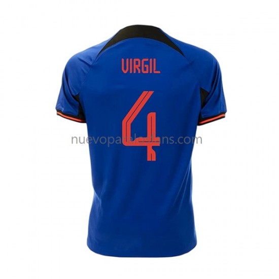 Camiseta de Fútbol Países Bajos Virgil 4 Hombre Exterior Copa Mundial 2022 Manga Corta