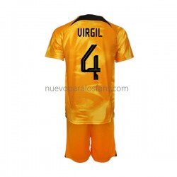 Camiseta de Fútbol Países Bajos Virgil van Dijk 4 Niño Casa Copa Mundial 2022 Manga Corta