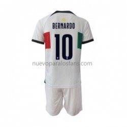 Camiseta de Fútbol Portugal Bernardo 10 Niño Exterior Copa Mundial 2022 Manga Corta