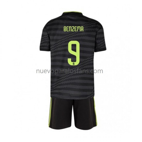 Camiseta de Fútbol Real Madrid Benzema 9 Niño Tercera 2022-2023 Manga Corta