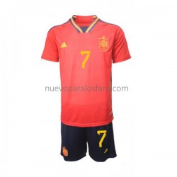 Camiseta de Fútbol España Alvaro Morata 7 Niño Casa Copa Mundial 2022 Manga Corta