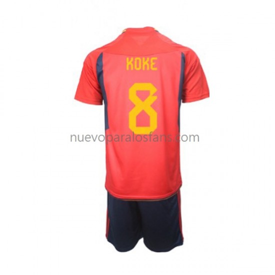 Camiseta de Fútbol España Koke 8 Niño Casa Copa Mundial 2022 Manga Corta