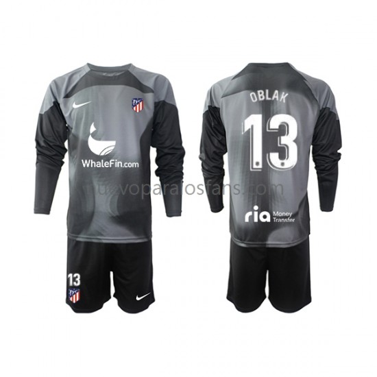 Camiseta de Fútbol Atlético Madrid Jan Oblak 13 Portero Niño Exterior 2022-2023 Manga Larga