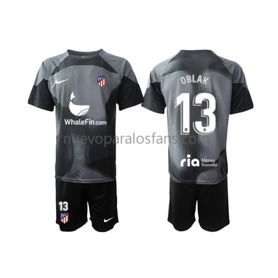 Camiseta de Fútbol Atlético Madrid Jan Oblak 13 Portero Niño Exterior 2022-2023 Manga Corta