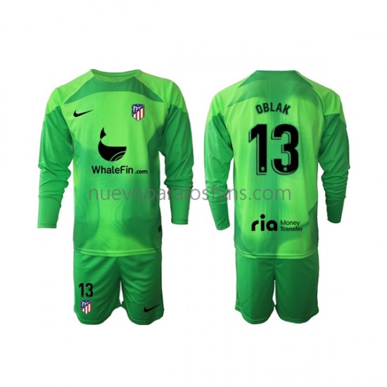 Camiseta de Fútbol Atlético Madrid Jan Oblak 13 Portero Niño Casa 2022-2023 Manga Larga