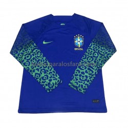 Camiseta de Fútbol Brasil Hombre Exterior Copa Mundial 2022 Manga Larga