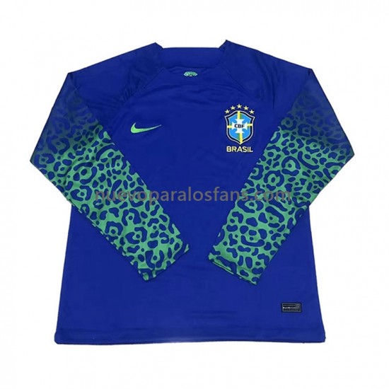 Camiseta de Fútbol Brasil Hombre Exterior Copa Mundial 2022 Manga Larga