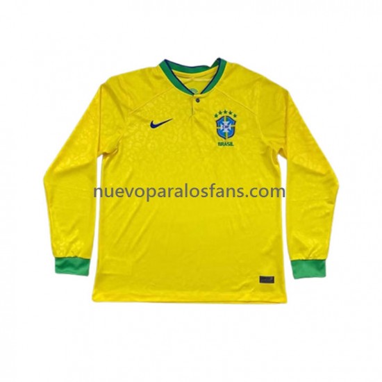 Camiseta de Fútbol Brasil Hombre Casa Copa Mundial 2022 Manga Larga