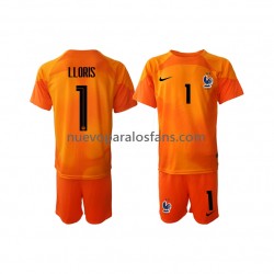 Camiseta de Fútbol Francia Hugo Lloris 1 Portero Niño Exterior Copa Mundial 2022 Manga Corta