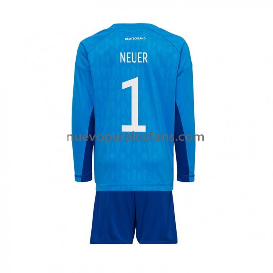 Camiseta de Fútbol Alemania Manuel Neuer 1 Portero Niño Casa Copa Mundial 2022 Manga Larga