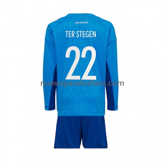Camiseta de Fútbol Alemania ter Stegen 22 Portero Niño Casa Copa Mundial 2022 Manga Larga