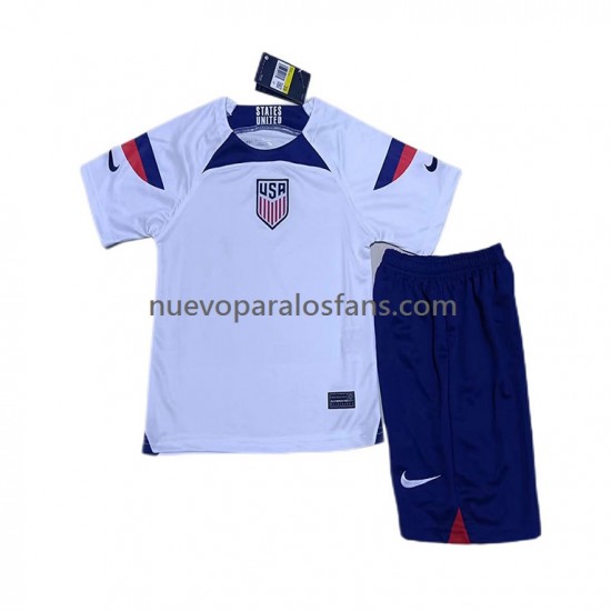 Camiseta de Fútbol Estados Unidos Niño Casa Copa Mundial 2022 Manga Corta