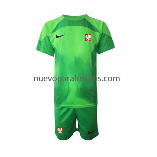 Camiseta de Fútbol Polonia Portero Niño Casa Copa Mundial 2022 Manga Corta