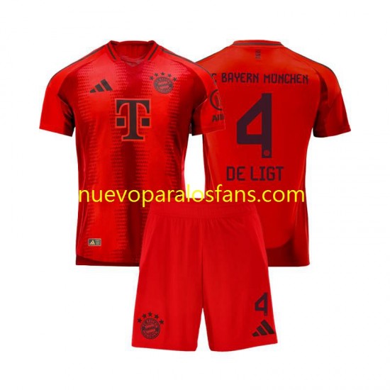 Camiseta de Fútbol Bayern de Múnich Matthijs de Ligt 4 Niño Casa 2024-2025 Manga Corta