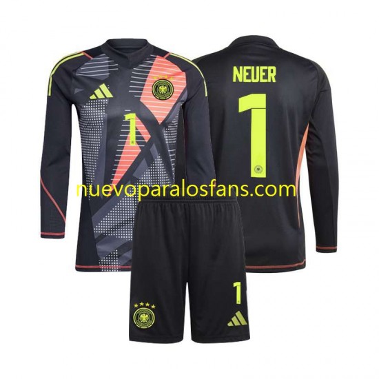 Camiseta de Fútbol Alemania Manuel Neuer 1 Portero Niño Casa Euro 2024 Manga Larga