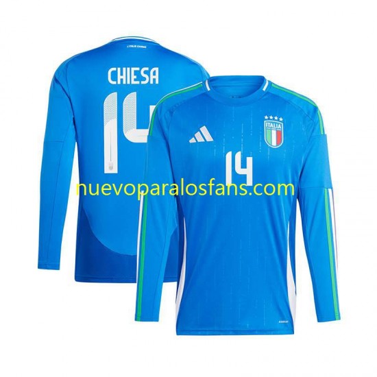 Camiseta de Fútbol Italia Chiesa 14 Hombre Casa Euro 2024 Manga Larga