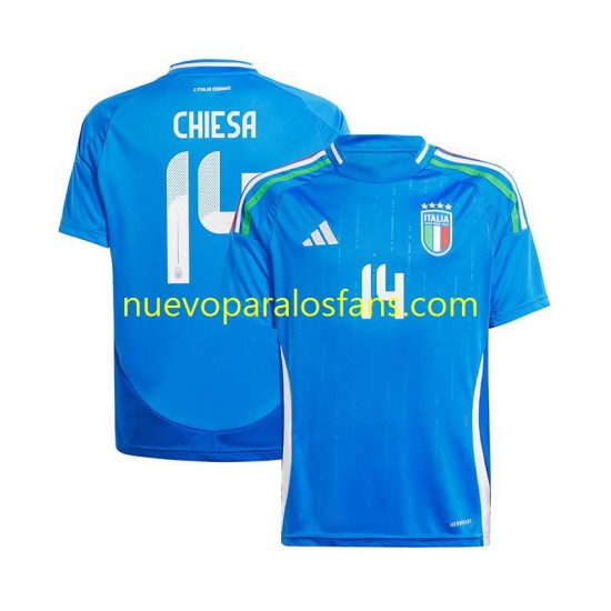 Camiseta de Fútbol Italia Chiesa 14 Hombre Casa Euro 2024 Manga Corta