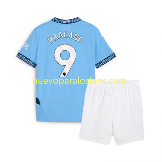 Camiseta de Fútbol Manchester City Erling Haaland 9 Niño Casa 2024-2025 Manga Corta