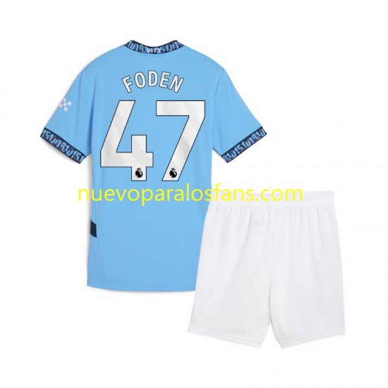 Camiseta de Fútbol Manchester City Phil Foden 47 Niño Casa 2024-2025 Manga Corta